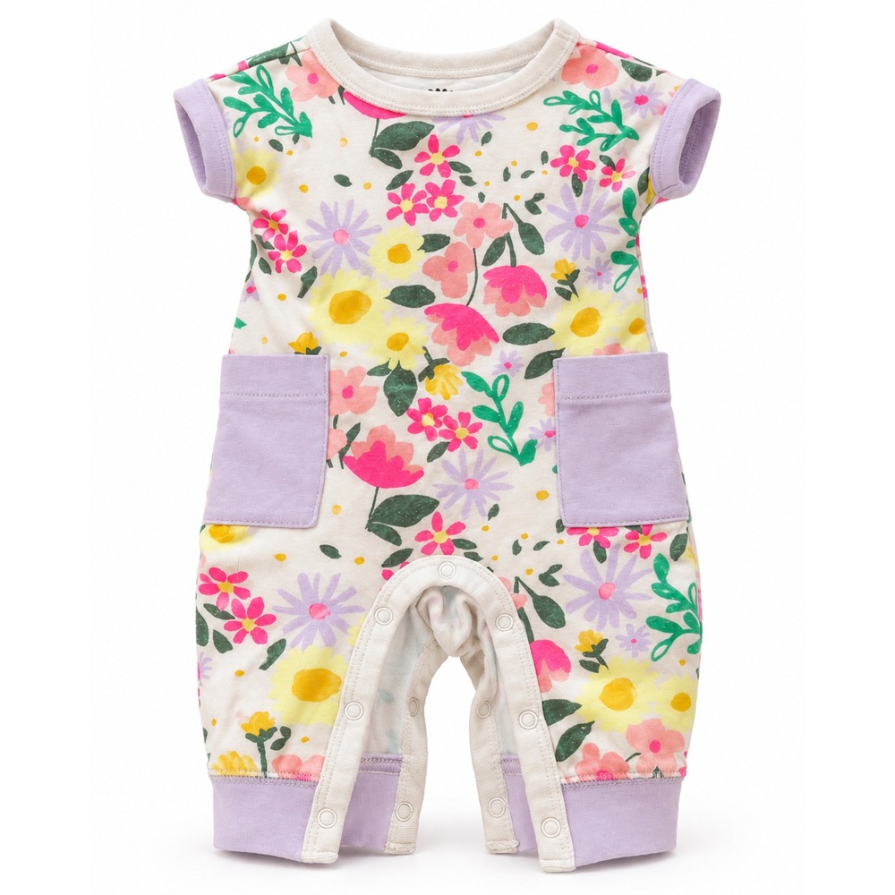 Cat & Jack Baby Girls Newborn Floral Romper Cream Lilac Short Sleeve One Piece
